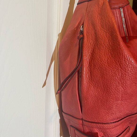 B Makowsky leather orange Hobo bucket style shoulder bag  silver tone hardwares - Picture 12 of 15